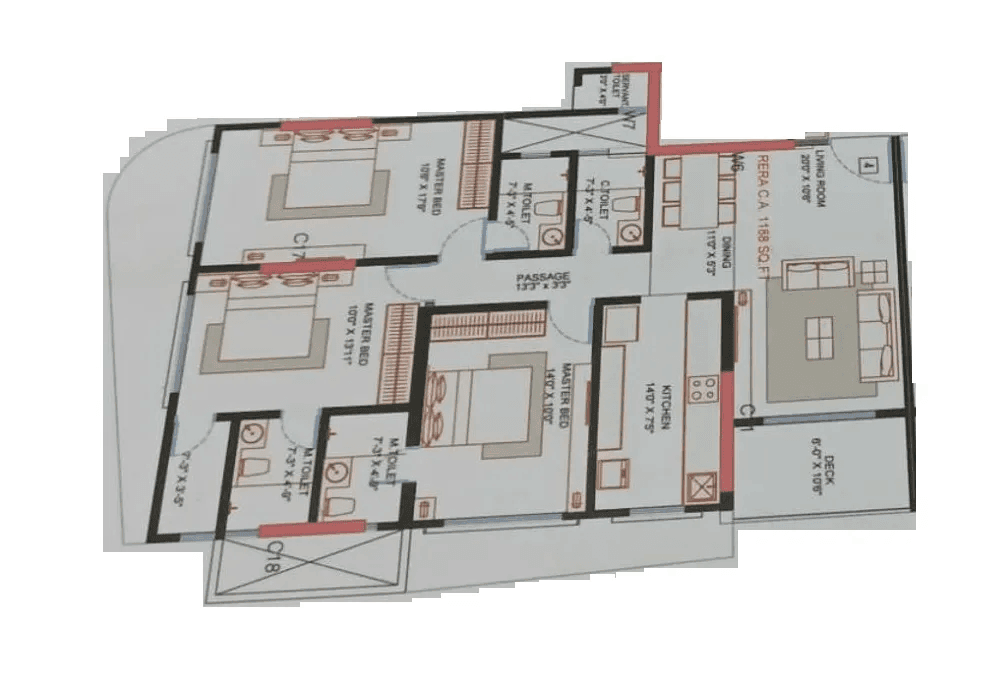 Belmonte Corner Unit plan - 1188 sq.ft.