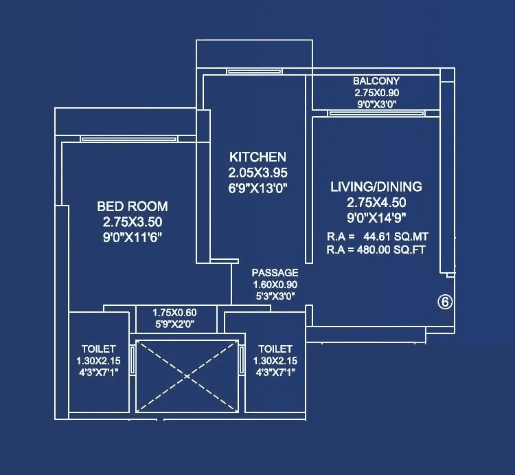 Je&Vee Elevate Unit plan - 480 sq.ft.