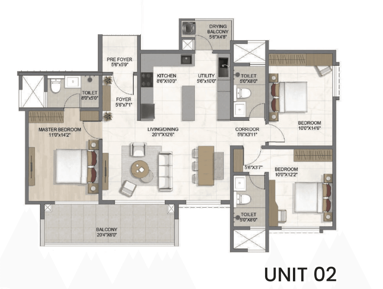 Bricks & Milestones The Earthscape Unit plan - 1290 sq.ft.