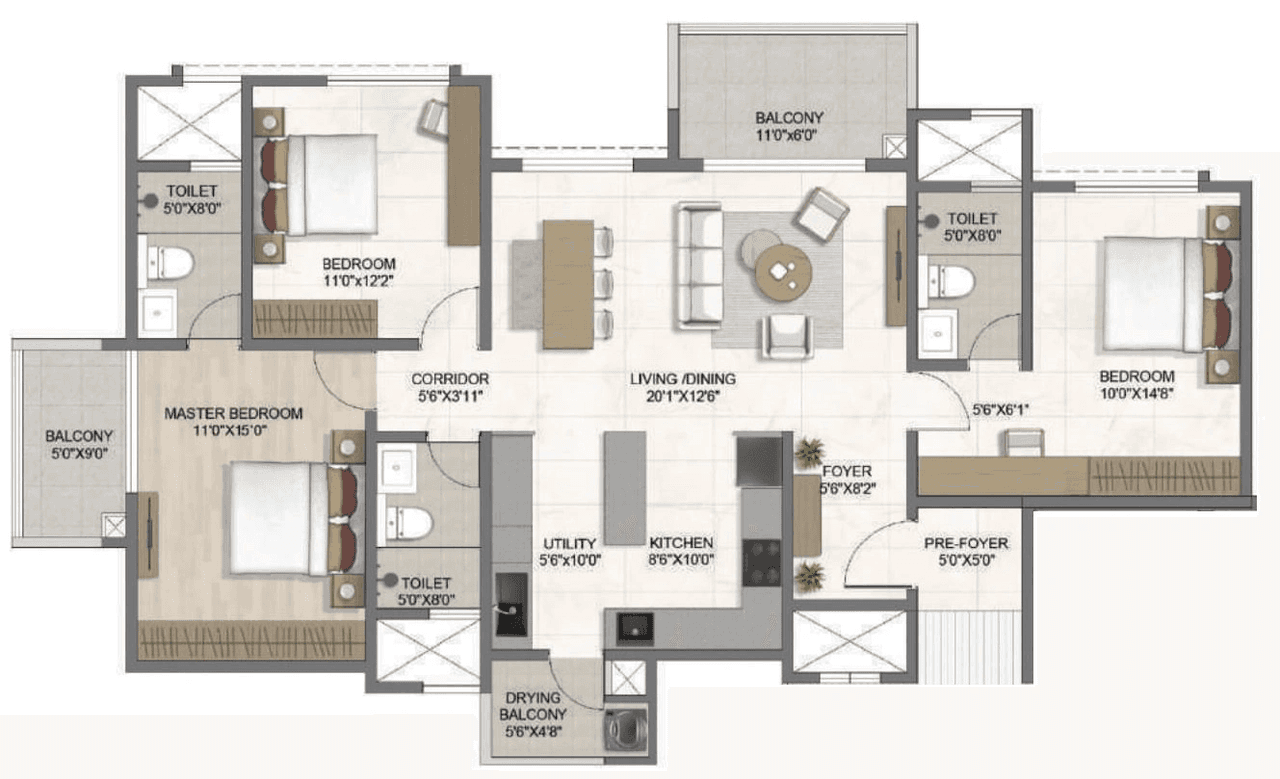 Bricks & Milestones The Earthscape Unit plan - 1318 sq.ft.