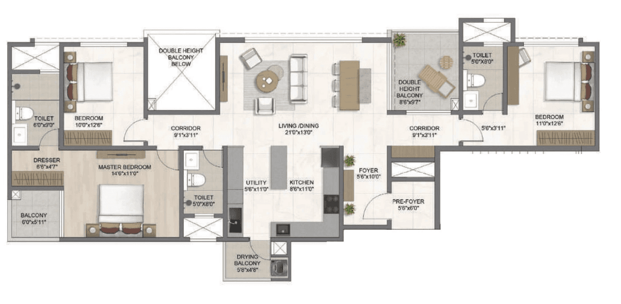 Bricks & Milestones The Earthscape Unit plan - 1458 sq.ft.
