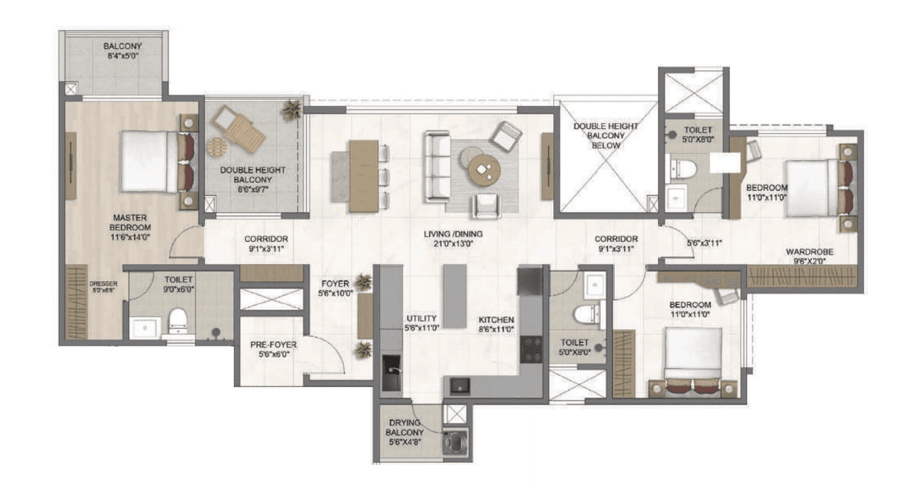 Bricks & Milestones The Earthscape Unit plan - 1463 sq.ft.