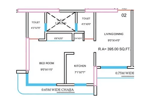 Je&Vee Saidham Unit plan - 395 sq.ft.