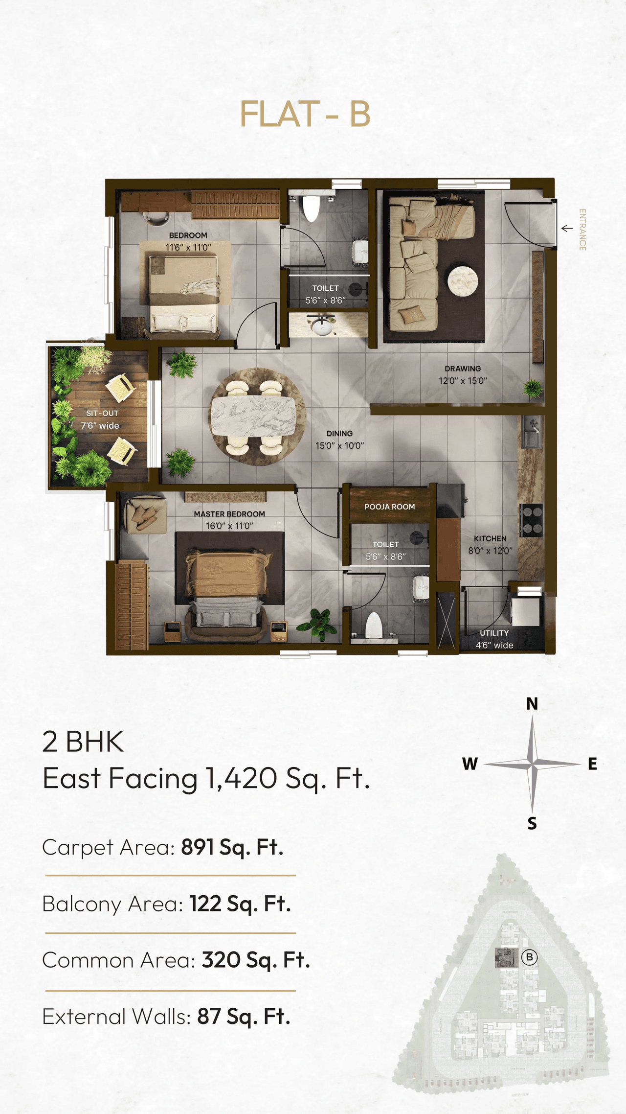Vian Mrida Unit plan - 891 sq.ft.