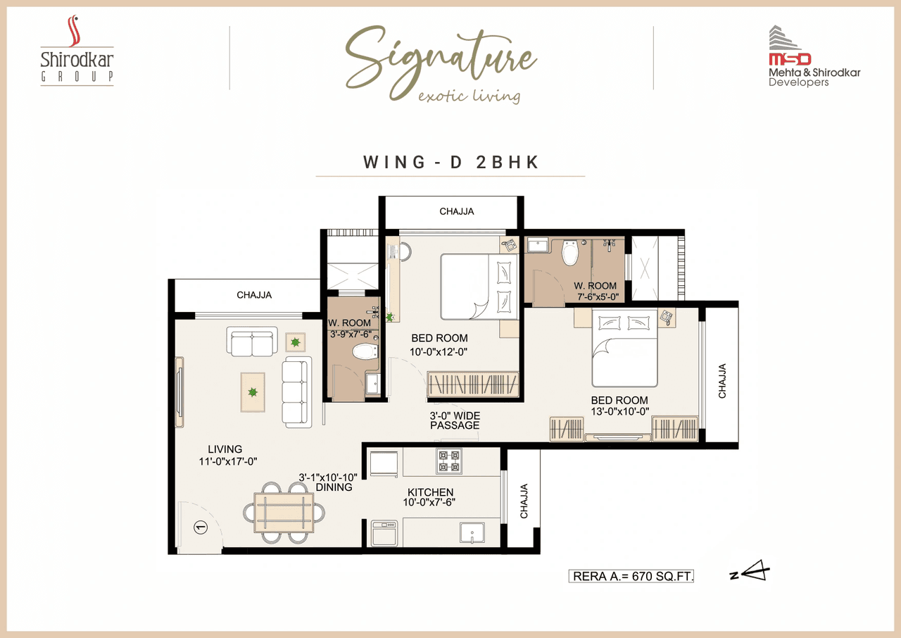 Shirodkar Signature Unit plan - 670 sq.ft.