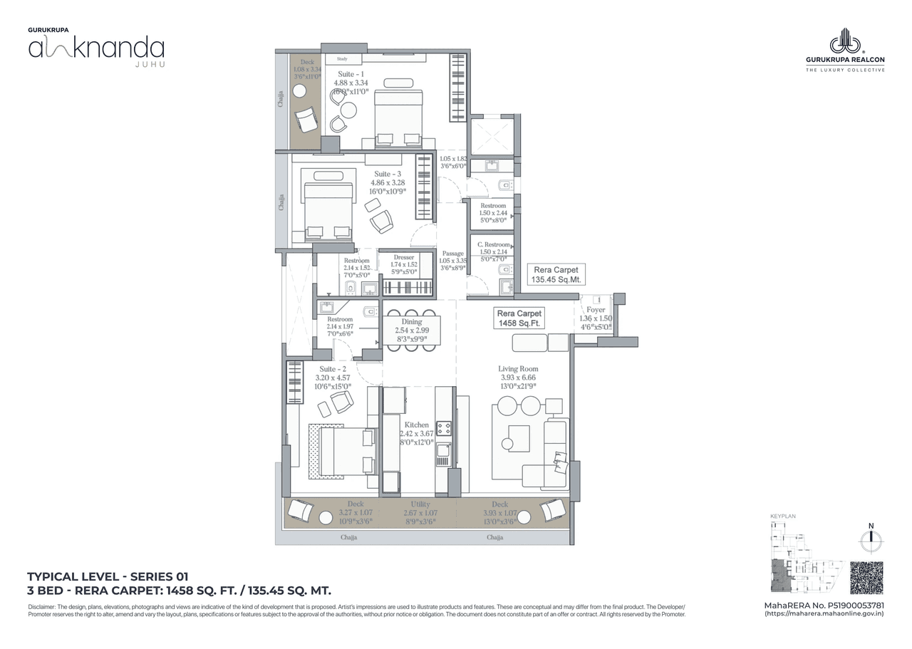 Gurukrupa Alaknanda Unit plan - 1458 sq.ft.