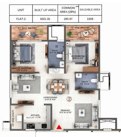 Candeur Lake Scape Unit plan - 1021 sq.ft.