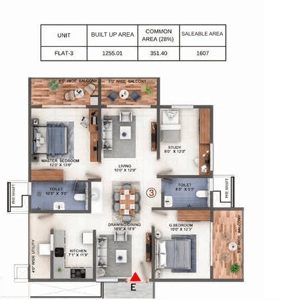 Candeur Lake Scape Unit plan - 1255 sq.ft.