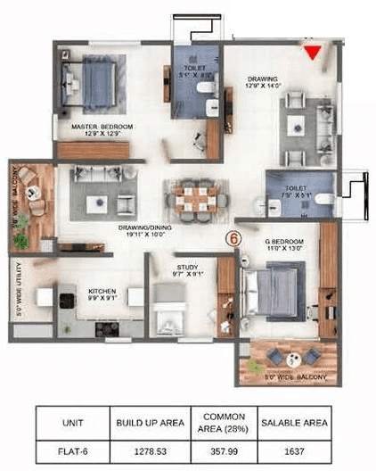 Candeur Lake Scape Unit plan - 1278 sq.ft.