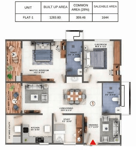 Candeur Lake Scape Unit plan - 1283 sq.ft.