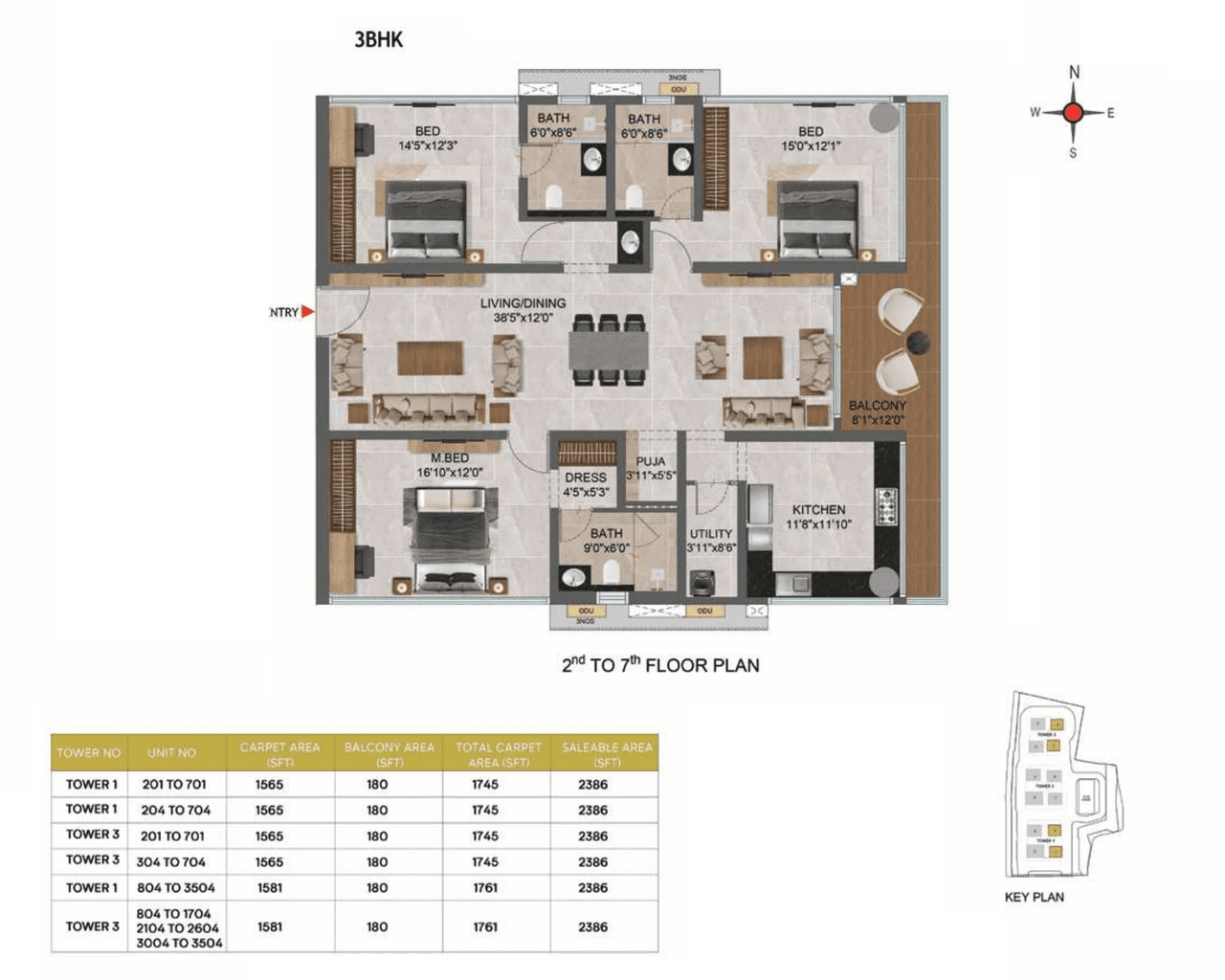Casagrand GS Infinity Unit plan - 1745 sq.ft.