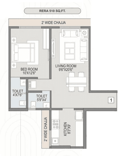 Omsai White House Unit plan - 510 sq.ft.
