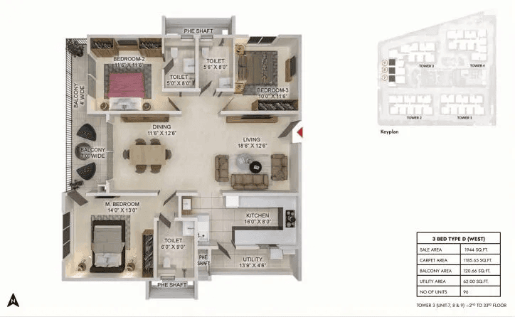 Prestige Spring Heights Rajendra Nagar Unit plan - 1186 sq.ft.