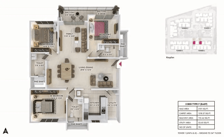 Prestige Spring Heights Rajendra Nagar Unit plan - 1318 sq.ft.