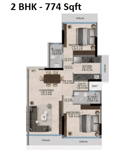 Kosmos & West Avenue Eirene Heights Unit plan - 774 sq.ft.