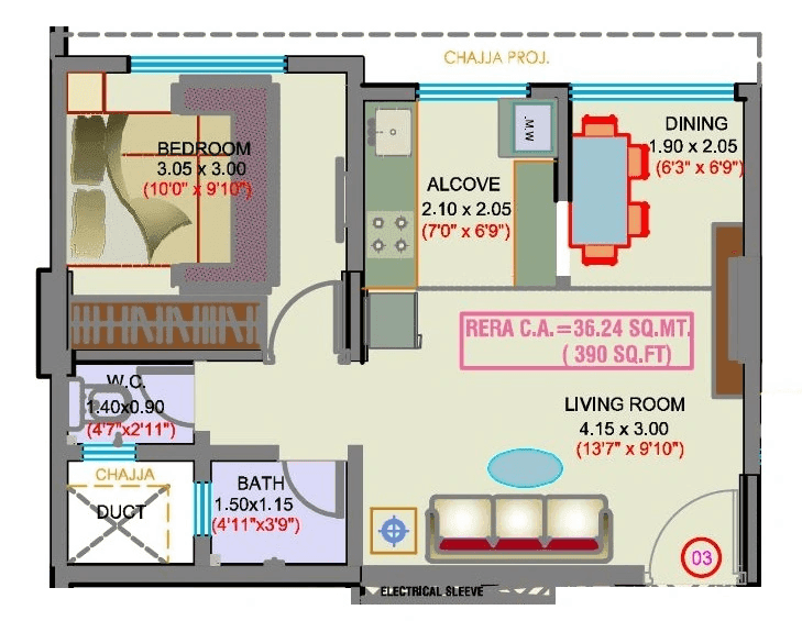 Haware Sky Unit plan - 390 sq.ft.