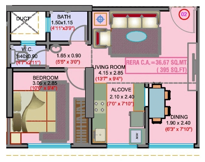 Haware Sky Unit plan - 395 sq.ft.