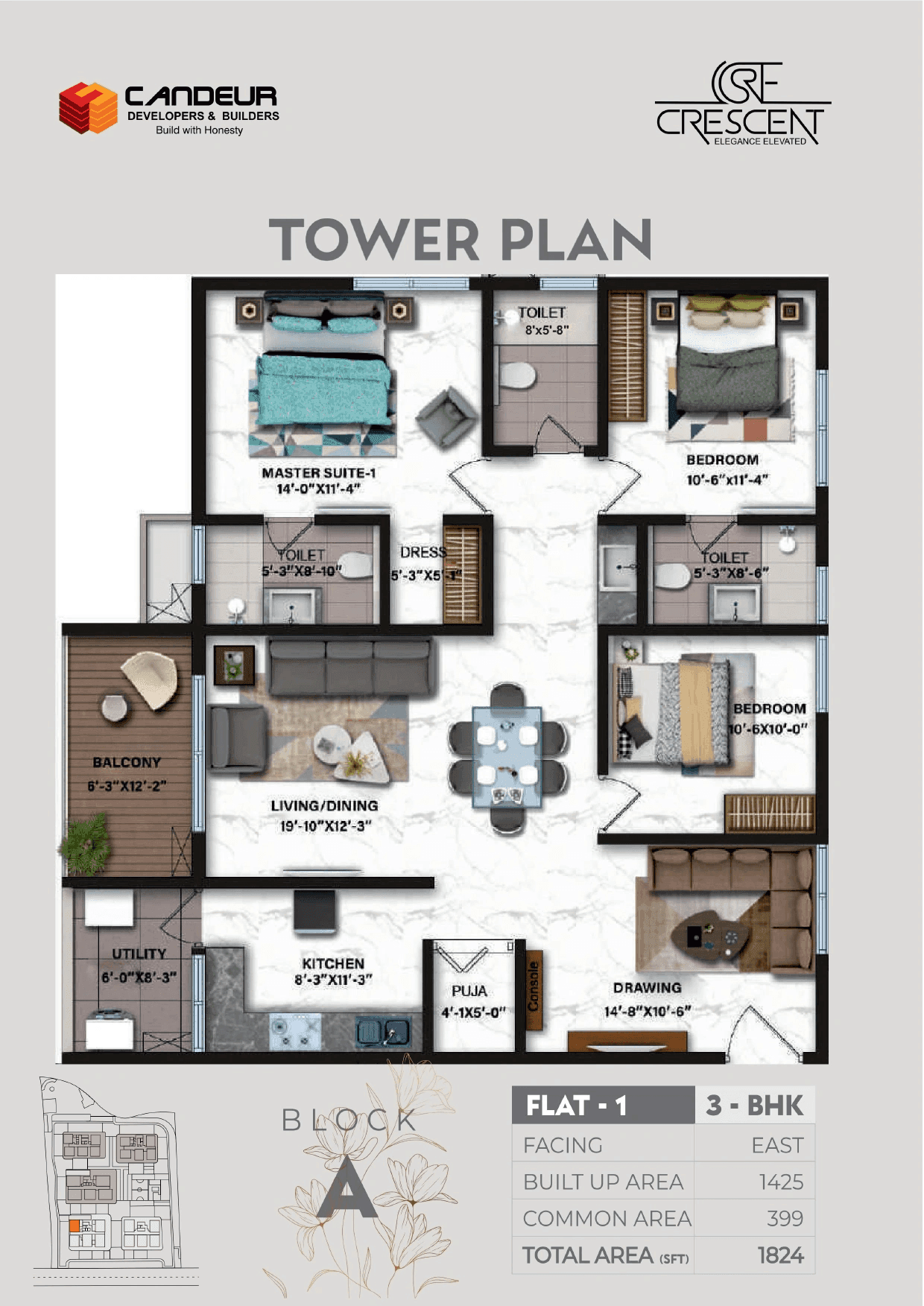 Candeur Crescent Unit plan - 1425 sq.ft.