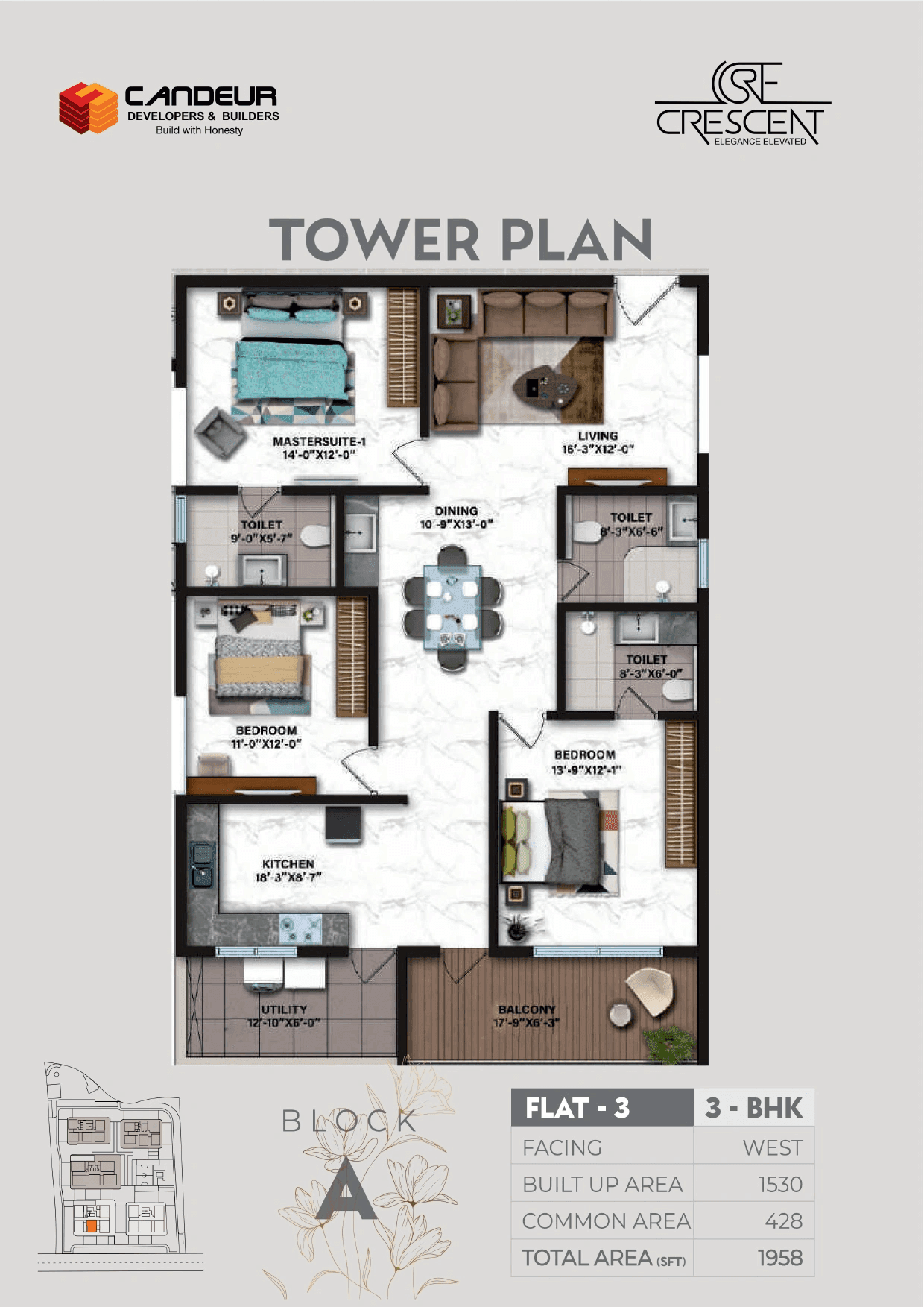 Candeur Crescent Unit plan - 1530 sq.ft.