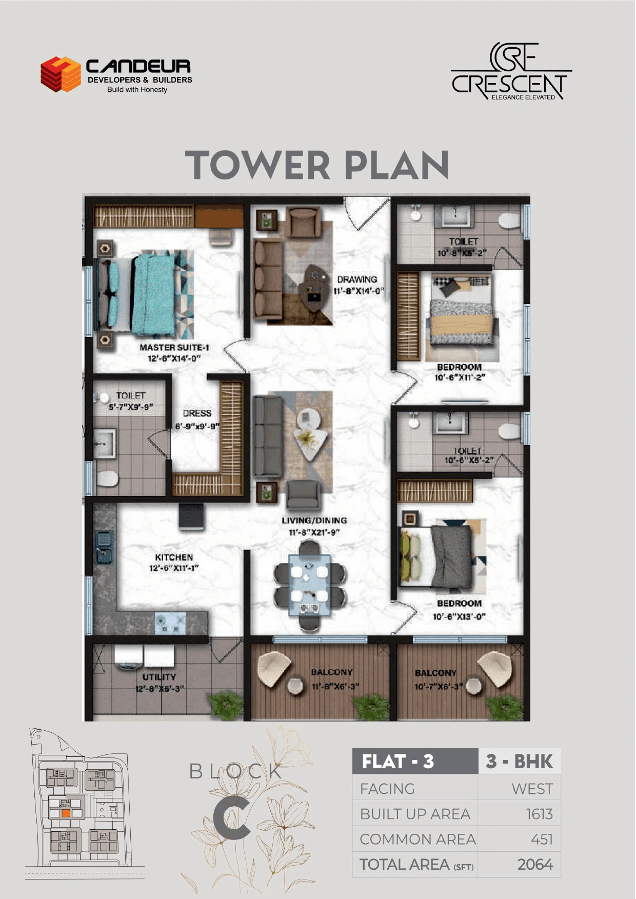 Candeur Crescent Unit plan - 1613 sq.ft.