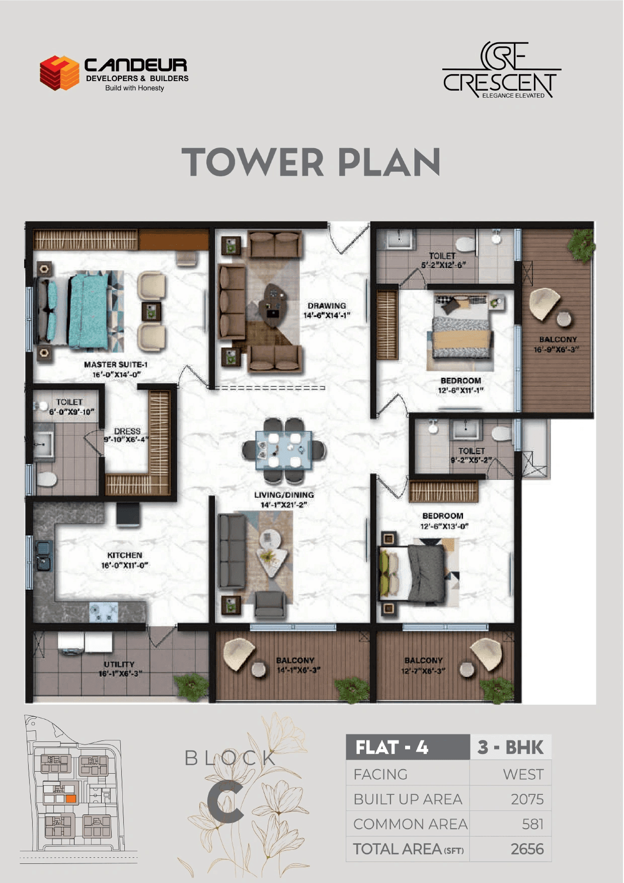 Candeur Crescent Unit plan - 2075 sq.ft.