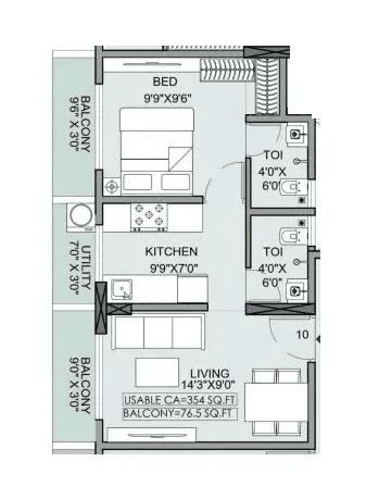 Deep Vaibhav Unit plan - 431 sq.ft.