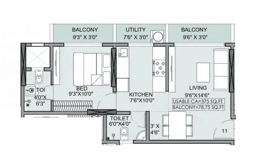 Deep Vaibhav Unit plan - 453 sq.ft.