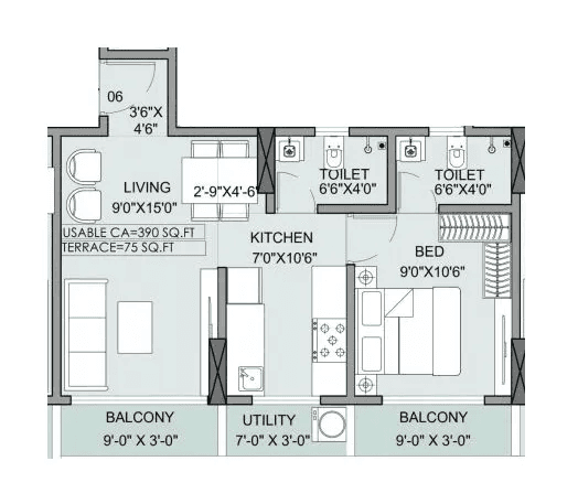 Deep Vaibhav Unit plan - 465 sq.ft.