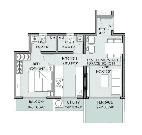 Deep Vaibhav Unit plan - 476 sq.ft.