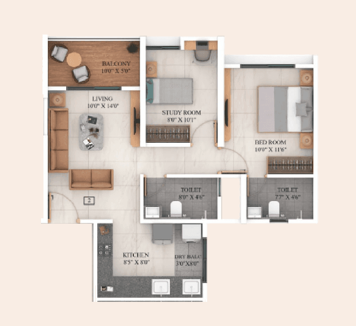 Avani Bansall Amara Unit plan - 609 sq.ft.