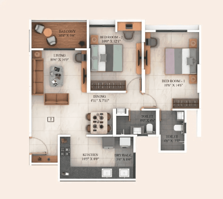 Avani Bansall Amara Unit plan - 800 sq.ft.