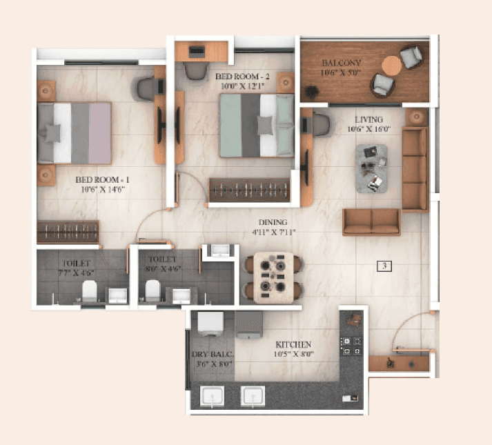 Avani Bansall Amara Unit plan - 802 sq.ft.