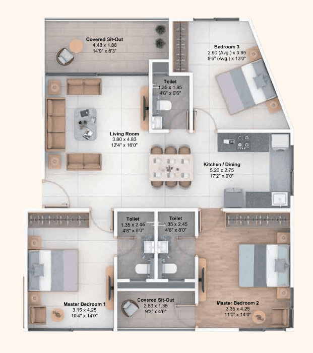 CK Dinmanee Unit plan - 1061 sq.ft.