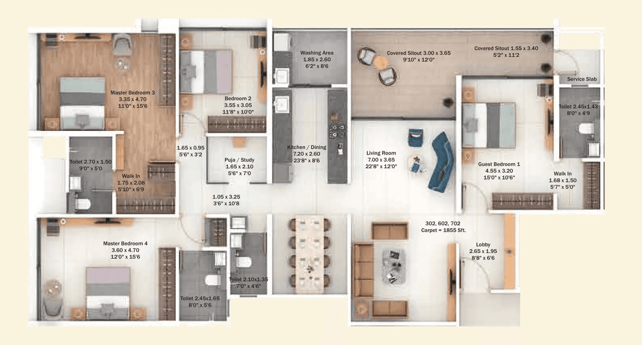 CK Prakash Unit plan - 1855 sq.ft.