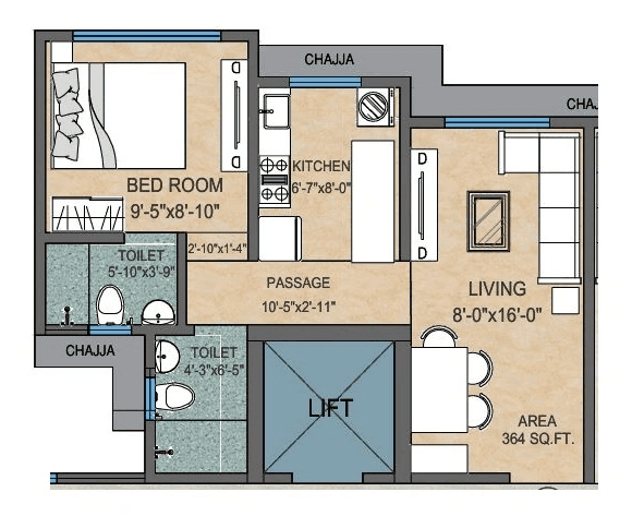 Adityaraj Springs Unit plan - 364 sq.ft.
