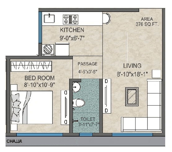 Adityaraj Springs Unit plan - 376 sq.ft.
