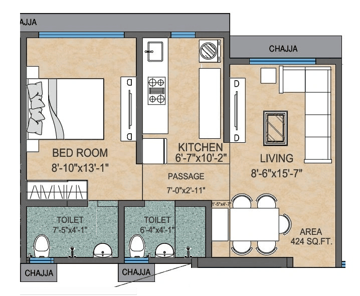 Adityaraj Springs Unit plan - 424 sq.ft.