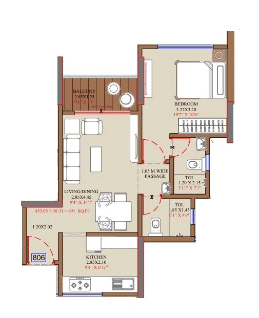 Adityaraj Platinum Unit plan - 491 sq.ft.