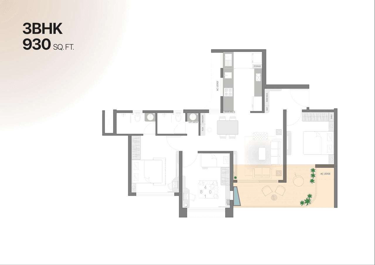 VJ Palladio Laviento Unit plan - 930 sq.ft.