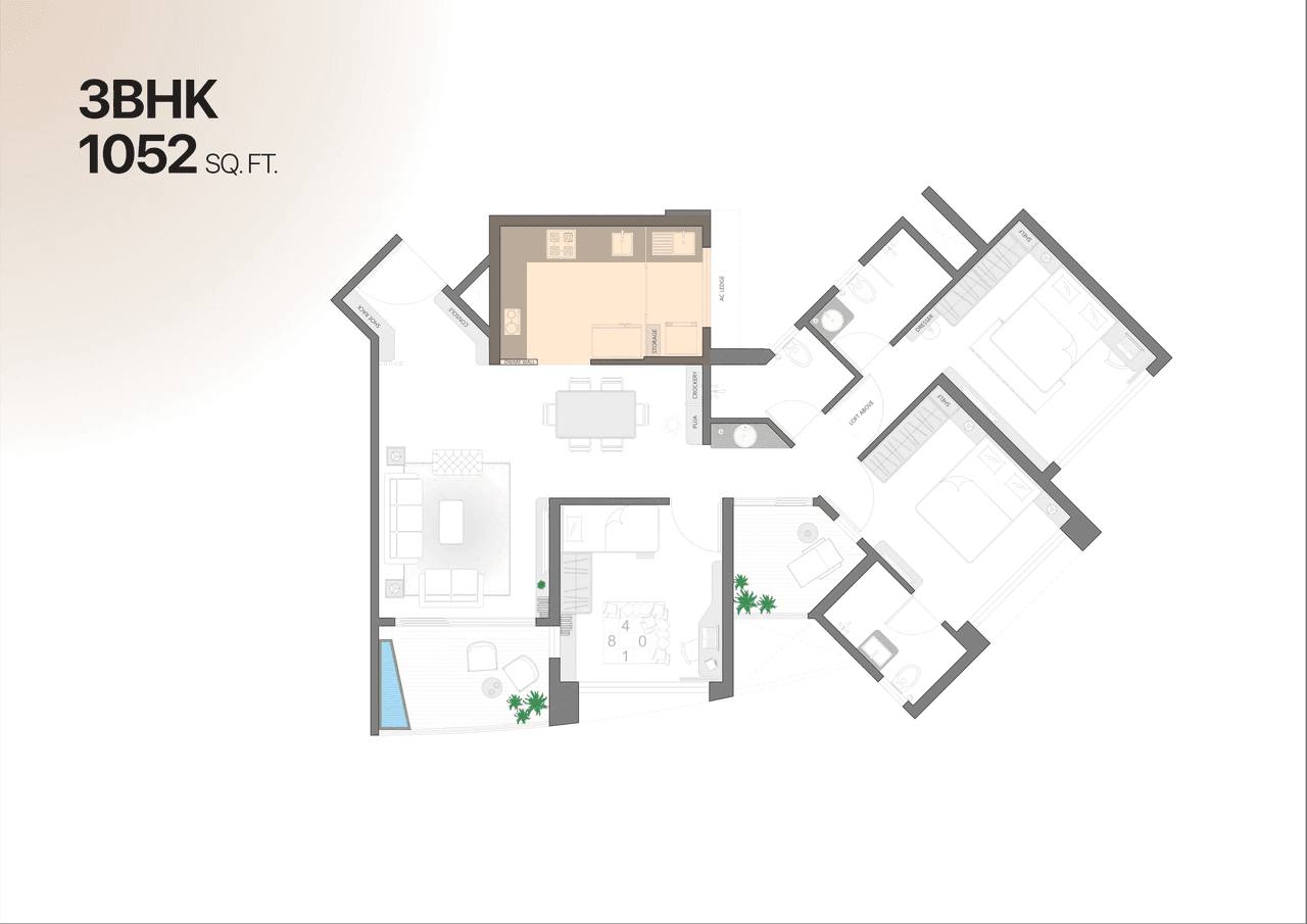 VJ Palladio Laviento Unit plan - 1052 sq.ft.