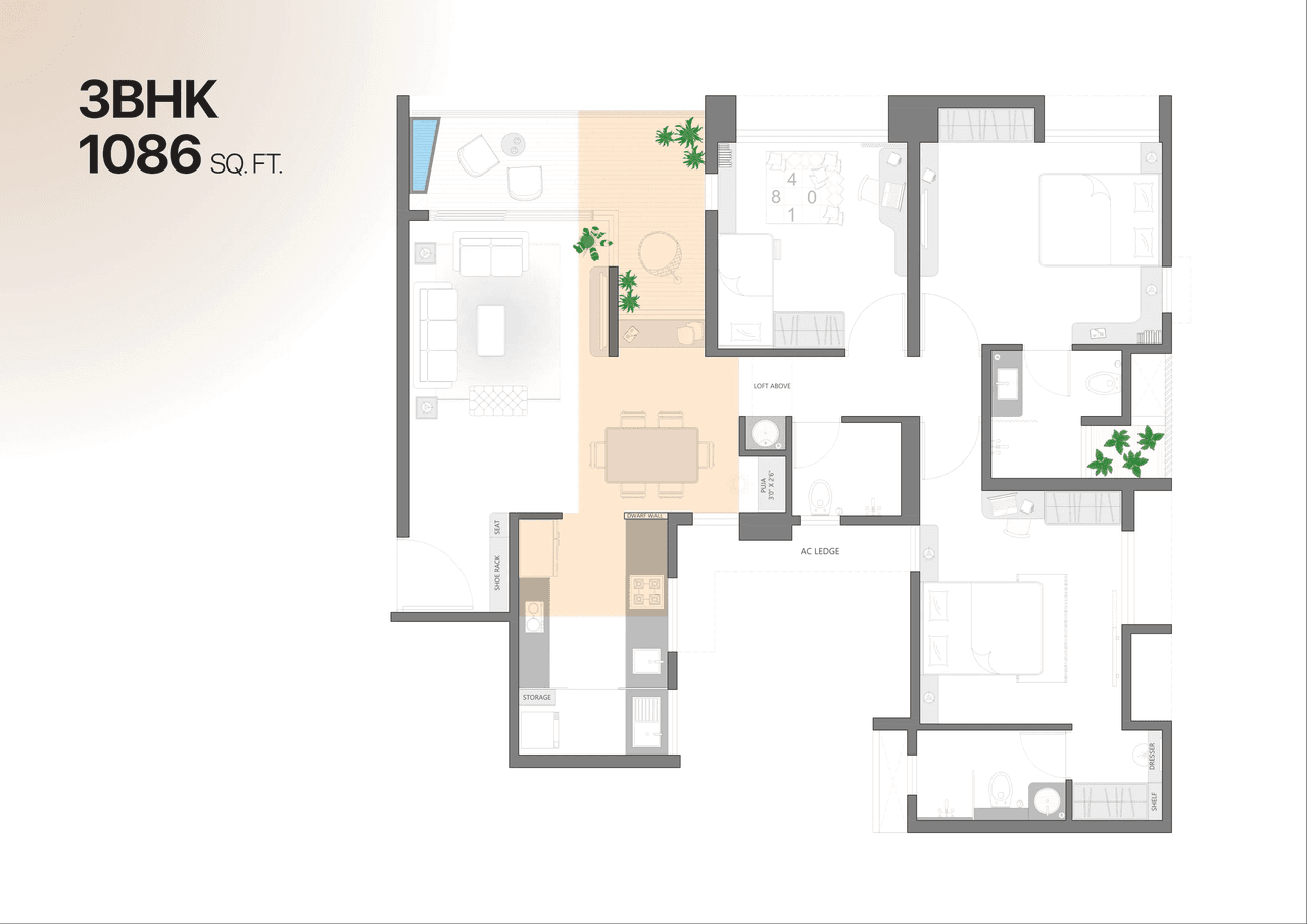 VJ Palladio Laviento Unit plan - 1086 sq.ft.