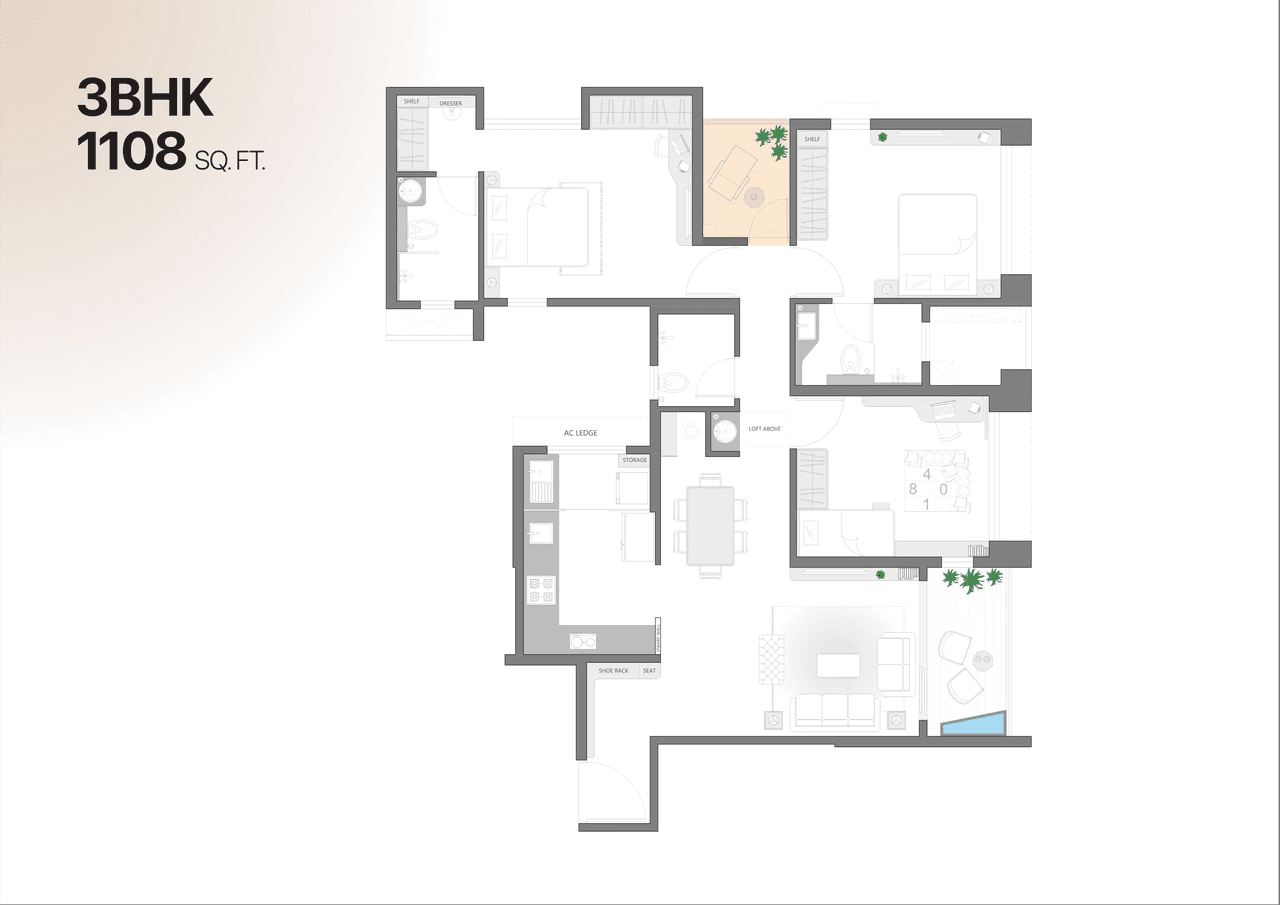 VJ Palladio Laviento Unit plan - 1108 sq.ft.