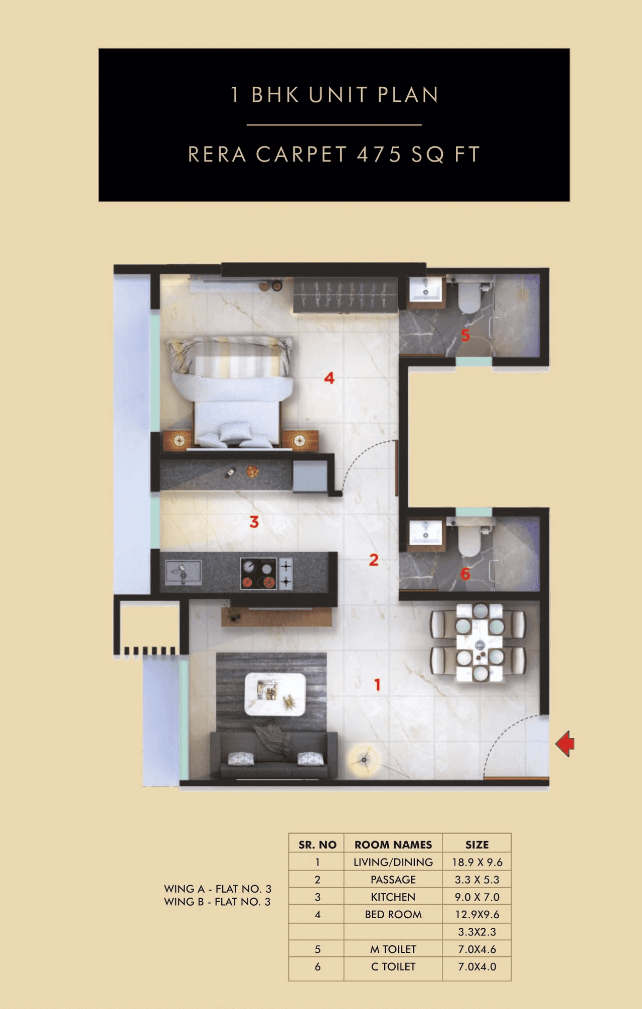 Gami Estella Unit plan - 475 sq.ft.