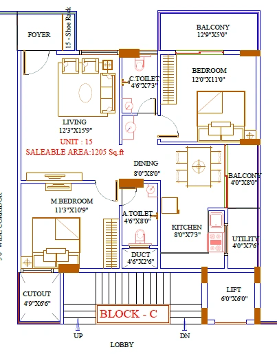 Aakriti Emerald Unit plan - 807 sq.ft.
