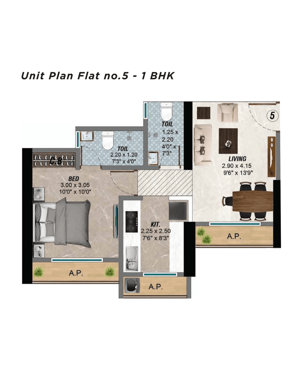 Shri Raam Pioneer Pushpanjali Unit plan - 466 sq.ft.