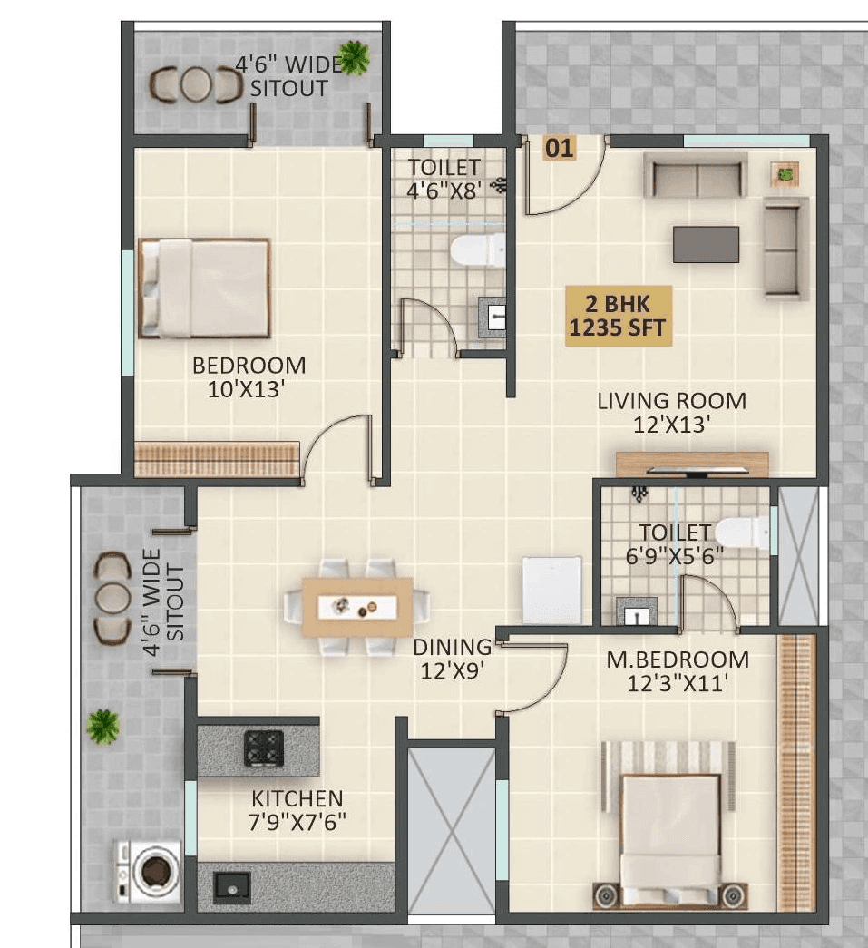 JP Lavender Unit plan - 864 sq.ft.