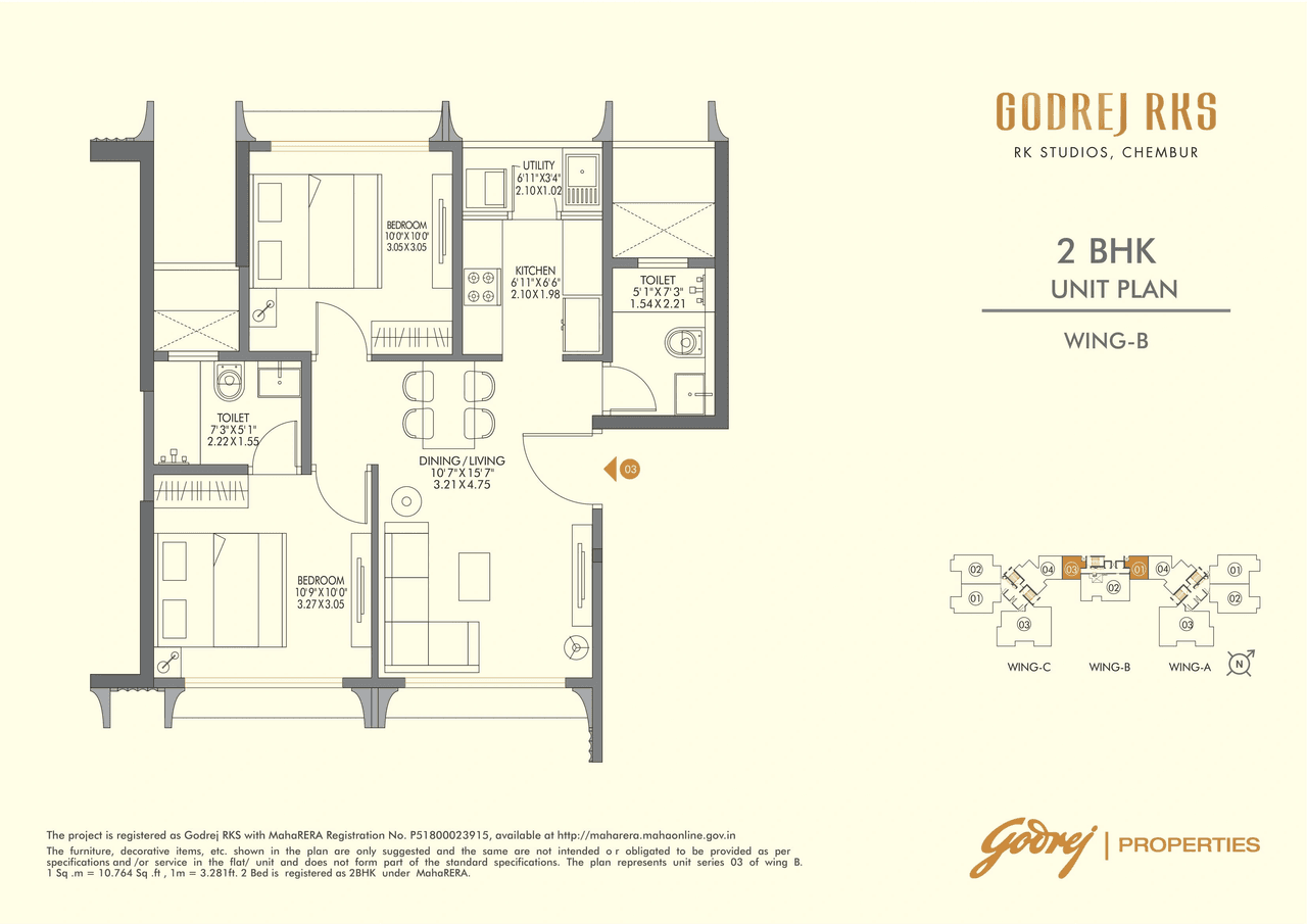 Godrej RKS Unit plan - 561 sq.ft.