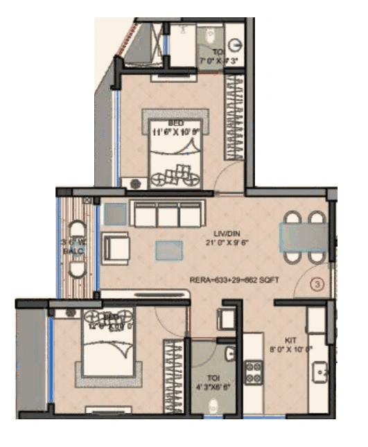 Swastik Legacy Unit plan - 662 sq.ft.