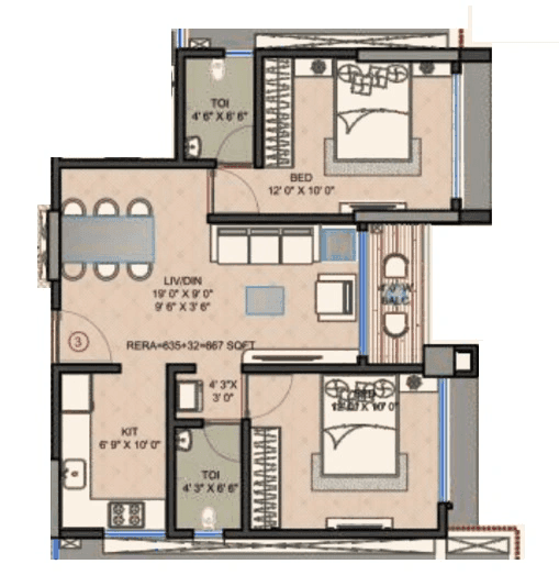 Swastik Legacy Unit plan - 667 sq.ft.