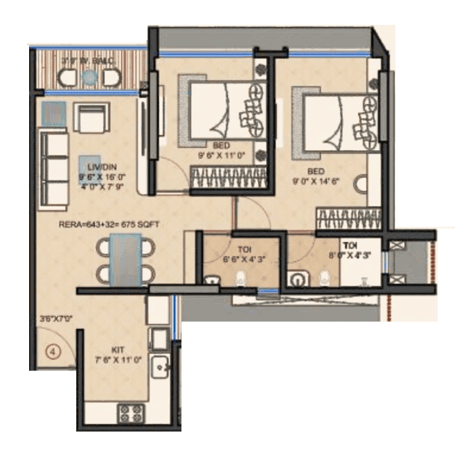 Swastik Legacy Unit plan - 675 sq.ft.